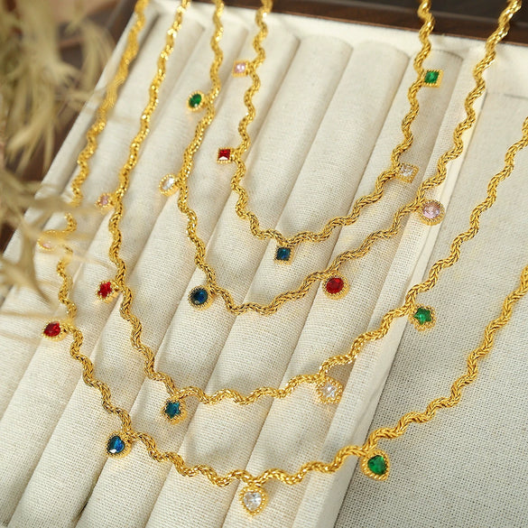 Necklace Copper 316L Stainless Steel Geometric Wave Pattern Diamond Styling For Women