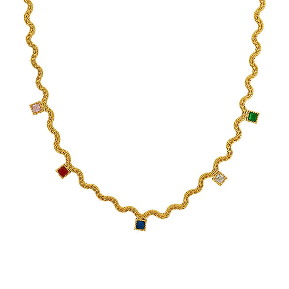 Necklace Copper 316L Stainless Steel Geometric Wave Pattern Diamond Styling For Women