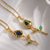 Necklace Copper Titanium Steel Gold Plated Cat's Eye Tulip Design With Flower Leaf Pattern Mixed Gem Inlay For Women