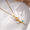 Necklace Copper Titanium Steel Gold Plated Cat's Eye Tulip Design With Flower Leaf Pattern Mixed Gem Inlay For Women
