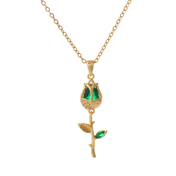 Necklace Copper Titanium Steel Gold Plated Cat's Eye Tulip Design With Flower Leaf Pattern Mixed Gem Inlay For Women