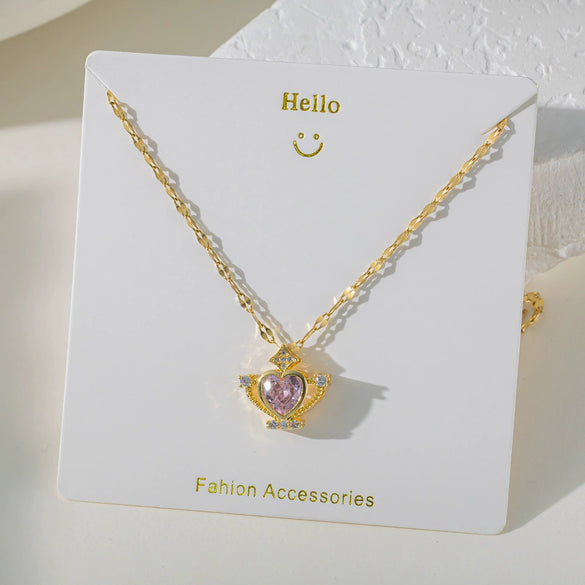 Necklace Copper Titanium Steel Star Heart Shape Bow Electroplating Women's Niche Light Luxury Pendant Accessories Clavicle Chain