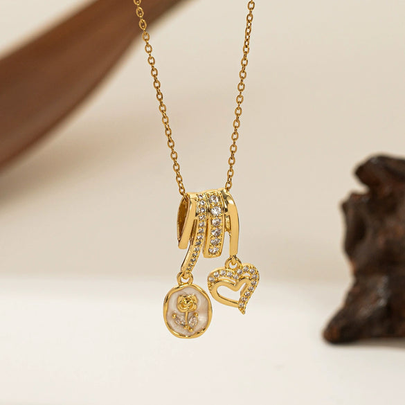 Necklace Copper Titanium Steel Star Heart Shape Bow Electroplating Women's Niche Light Luxury Pendant Accessories Clavicle Chain