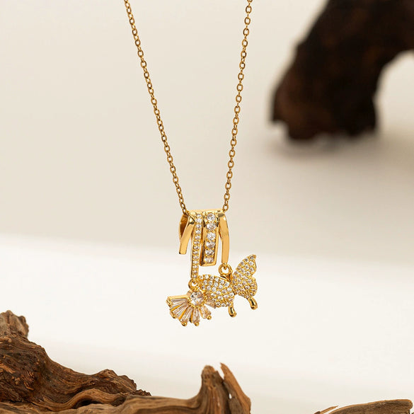 Necklace Copper Titanium Steel Star Heart Shape Bow Electroplating Women's Niche Light Luxury Pendant Accessories Clavicle Chain