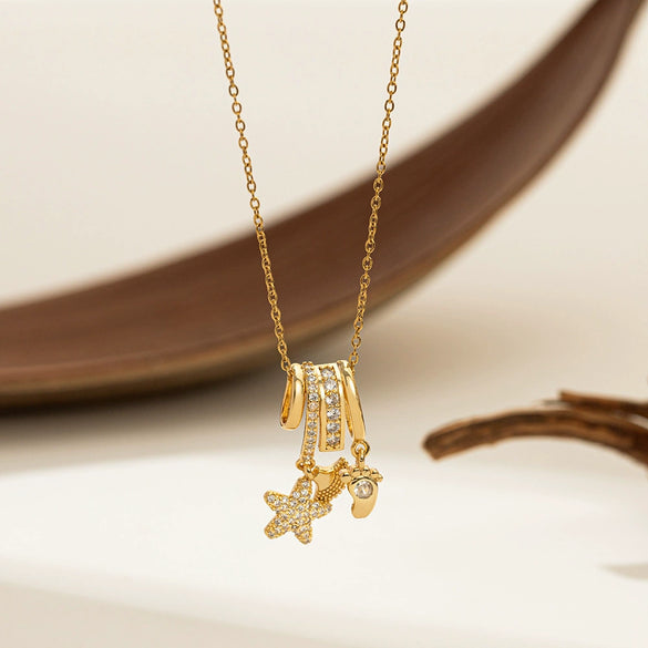 Necklace Copper Titanium Steel Star Heart Shape Bow Electroplating Women's Niche Light Luxury Pendant Accessories Clavicle Chain