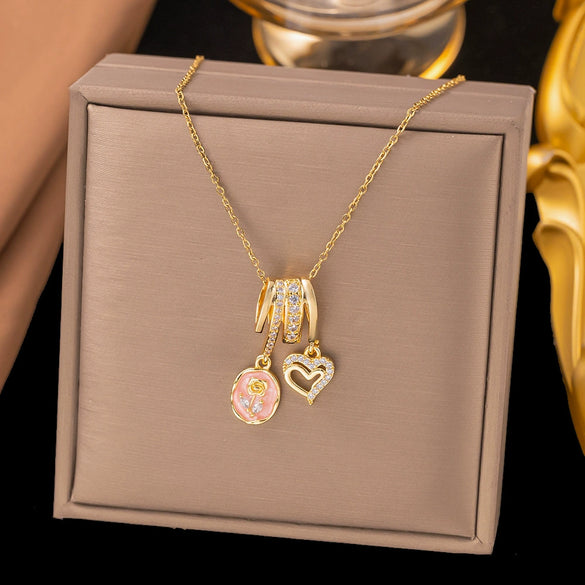 Necklace Copper Titanium Steel Star Heart Shape Bow Electroplating Women's Niche Light Luxury Pendant Accessories Clavicle Chain