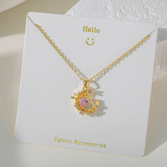 Necklace Copper Titanium Steel Star Heart Shape Bow Electroplating Women's Niche Light Luxury Pendant Accessories Clavicle Chain