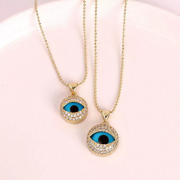 Necklace Copper Zircon Colored Glaze Geometric Devil's Eye Electroplating Inlay