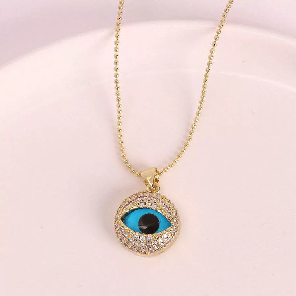 Necklace Copper Zircon Colored Glaze Geometric Devil's Eye Electroplating Inlay