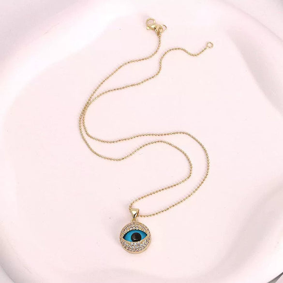 Necklace Copper Zircon Colored Glaze Geometric Devil's Eye Electroplating Inlay
