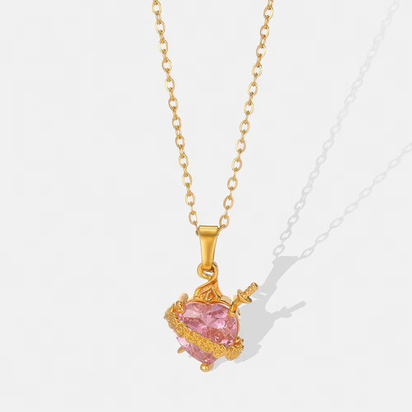 Necklace Copper Zircon Heart Shape Love Arrow Flower Pendant Fashion