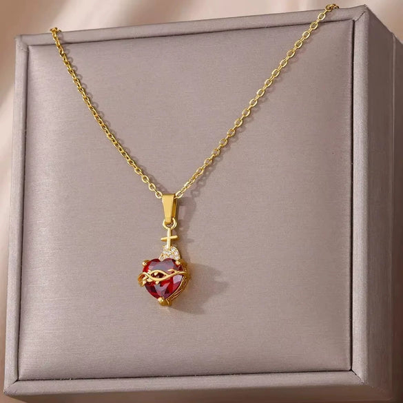 Necklace Copper Zircon Heart Shape Love Arrow Flower Pendant Fashion