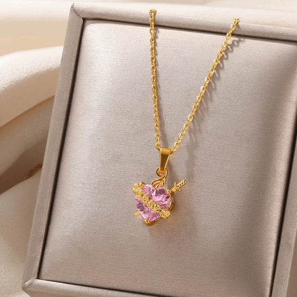 Necklace Copper Zircon Heart Shape Love Arrow Flower Pendant Fashion