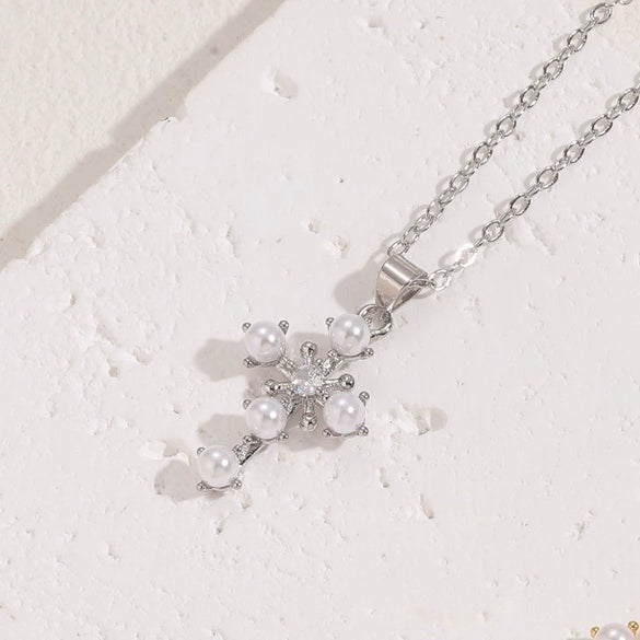 Necklace Copper Zircon Pearl Cross Geometric Electroplating Ochain Pendant