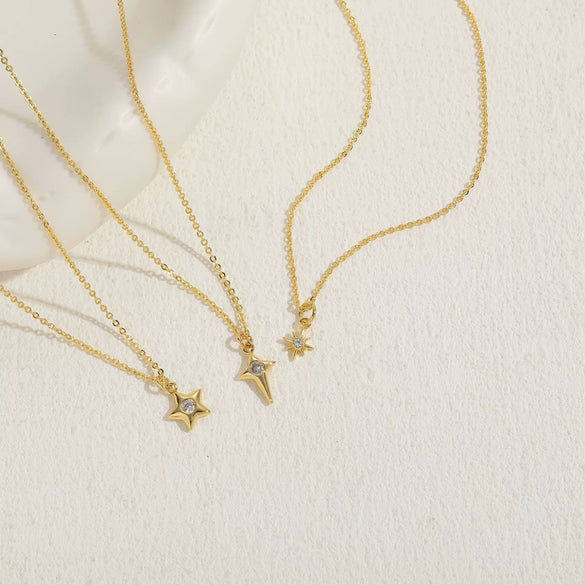 Necklace Copper Zircon Sixpointed Star Geometric Electroplating Ochain