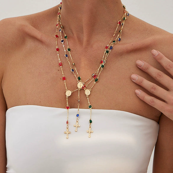 Necklace Crystal Chain Alloy Geometric Cross Electroplating