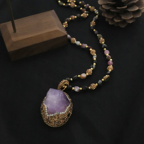 Necklace Crystal Geometric Exaggerated Electroplating Women's Medieval Vintage Amethyst Tourmaline