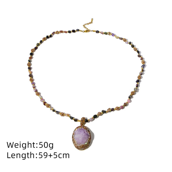 Necklace Crystal Geometric Exaggerated Electroplating Women's Medieval Vintage Amethyst Tourmaline