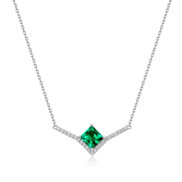 Necklace Cultivated Emerald 925 Silver Inlay Geometric Retro Elegant Women's Cross Chain