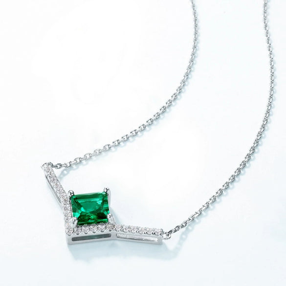 Necklace Cultivated Emerald 925 Silver Inlay Geometric Retro Elegant Women's Cross Chain