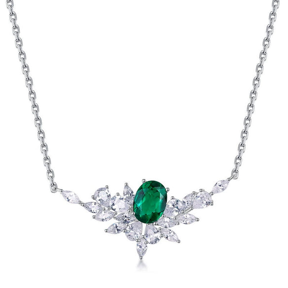 Necklace Cultivation Emerald S925 Silver Inlay Cross Chain Geometric Elegant Style