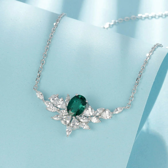 Necklace Cultivation Emerald S925 Silver Inlay Cross Chain Geometric Elegant Style