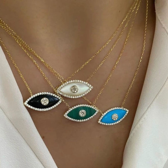 Necklace Devil's Eye Zircon Copper Titanium Steel Plated 18K True Gold Color Preservation Facial Features Expressions Style