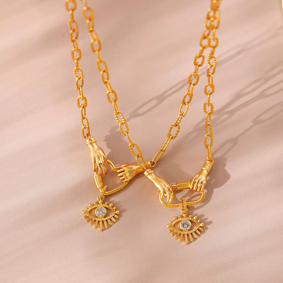 Necklace Devil's Eye Zircon Light Luxury Geometric Copper Plated Gold Stainless Steel O Chain