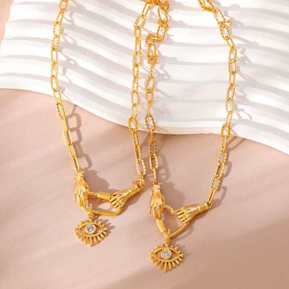 Necklace Devil's Eye Zircon Light Luxury Geometric Copper Plated Gold Stainless Steel O Chain