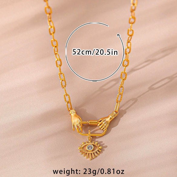 Necklace Devil's Eye Zircon Light Luxury Geometric Copper Plated Gold Stainless Steel O Chain