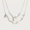 Necklace Double Irregular Paper Clip Pearl Light Zircon Geometric Copper Titanium Steel Electroplated