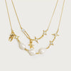 Necklace Double Irregular Paper Clip Pearl Light Zircon Geometric Copper Titanium Steel Electroplated