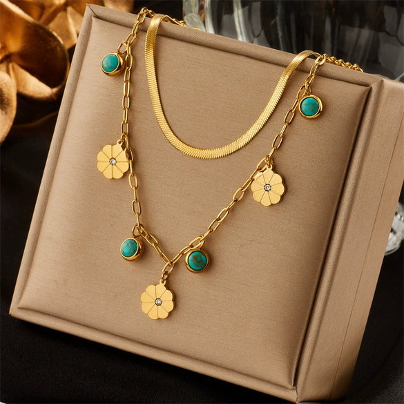 Necklace Double Layer Snake Bone Chain Titanium Steel Geometric Pattern Electroplating For Women