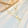 Necklace Doublelayer Roman Round Shell Tassel Titanium Steel Electroplated