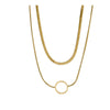 Necklace Doublelayer Snake Chain Hollow Titanium Steel Circle Pendant Geometric Electroplating