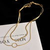Necklace Doublelayer Snake Chain Hollow Titanium Steel Circle Pendant Geometric Electroplating