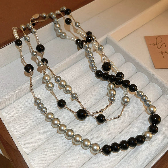 Necklace Fake Pearl Acrylic Geometric Inlaid With Pearls Light Luxury Women's Clavicle Chain