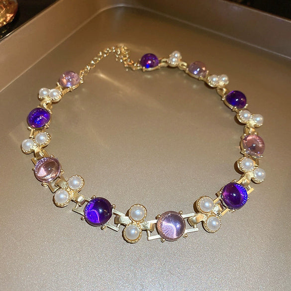 Necklace Fake Pearl Acrylic Geometric Inlaid With Pearls Light Luxury Women's Clavicle Chain