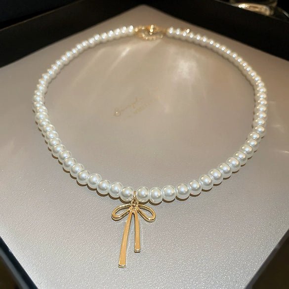 Necklace Fake Pearl Acrylic Geometric Inlaid With Pearls Light Luxury Women's Clavicle Chain