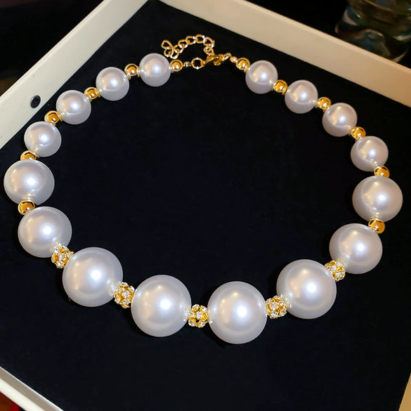 Necklace Fake Pearl Acrylic Geometric Inlaid With Pearls Light Luxury Women's Clavicle Chain