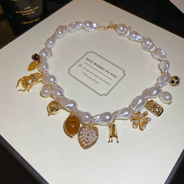 Necklace Fake Pearl Acrylic Geometric Inlaid With Pearls Light Luxury Women's Clavicle Chain