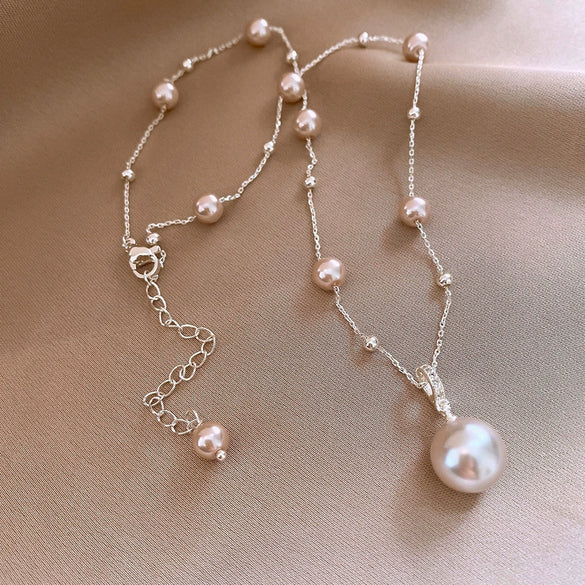 Necklace Fake Pearl Acrylic Geometric Inlaid With Pearls Light Luxury Women's Clavicle Chain