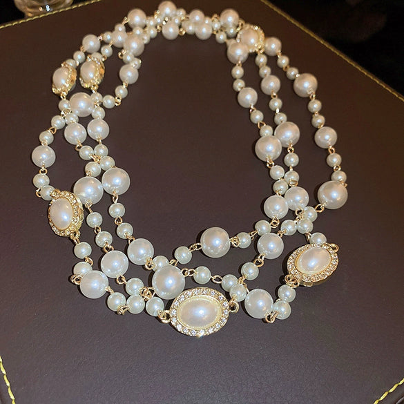 Necklace Fake Pearl Acrylic Geometric Inlaid With Pearls Light Luxury Women's Clavicle Chain