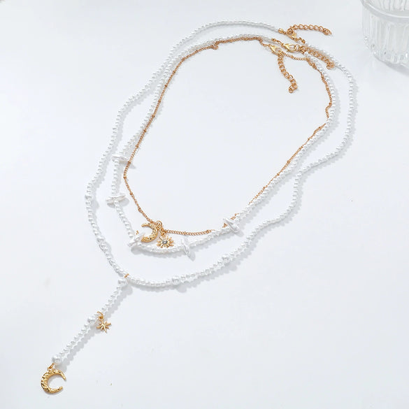 Necklace Fake Pearl Star Shape Electroplating Women's Minimalist