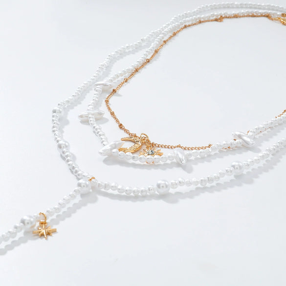 Necklace Fake Pearl Star Shape Electroplating Women's Minimalist
