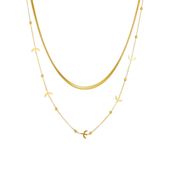 Necklace Fashionable Simple Double Layer Goldplated Stainless Steel Chain With Swallow Design