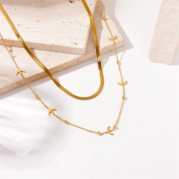 Necklace Fashionable Simple Double Layer Goldplated Stainless Steel Chain With Swallow Design