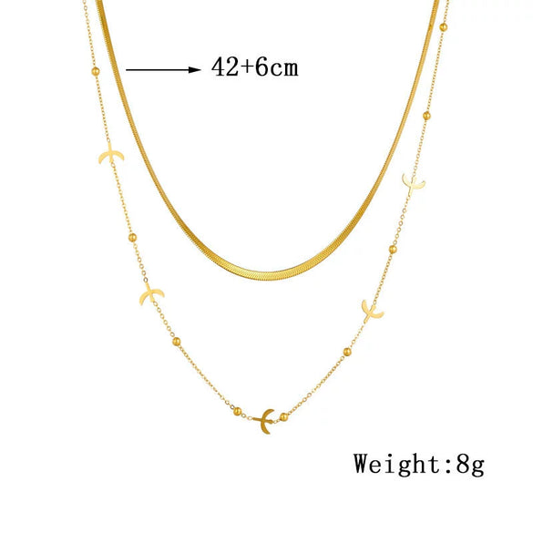 Necklace Fashionable Simple Double Layer Goldplated Stainless Steel Chain With Swallow Design