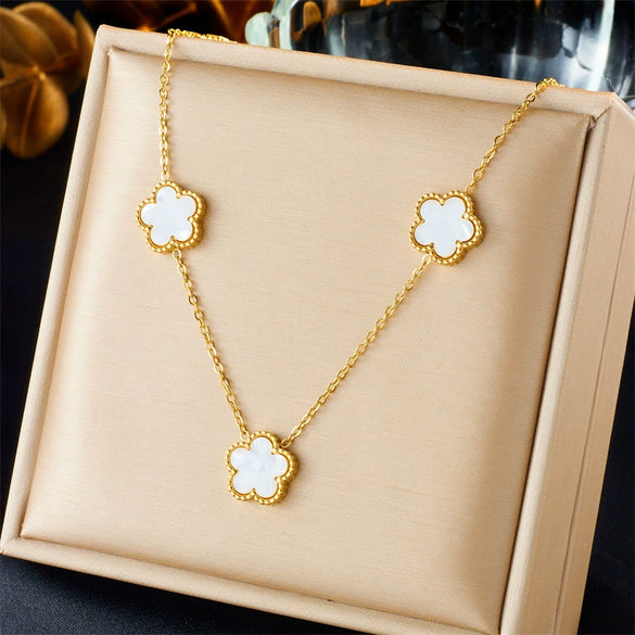 Necklace Fashionable Simple Versatile Twocolor Black And White Flower Goldplated Titanium Steel Chain Jewelry For Women