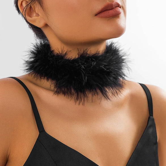 Necklace Feather Ribbon Handmade Geometric Dark Style